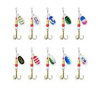 Luxvara 10PCS Sequins Fish Hook, Metal Spoon Lures Fish Kit, Hard Lures, Sequins Bait Fishing Tackle Tool, Sea Fishing Hooks with Transparent Box for Bass, Trout, Salmon, Pike