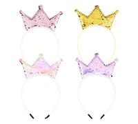 Luxvara 4 Pcs Headband, Shiny Princess Hair Hoops, Sequin Crown Headband, Elastic Tiara, Cute Sparkly Hair Accessories for Women, Girls, Birthday, Christmas, Carnival, Costume Party (Four Colours)