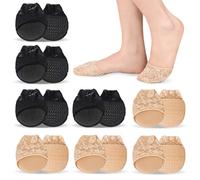 Luxvara 8 Pairs Toe Topper Socks, No Show Half Socks with Sponge Cushion, Ball of Foot Cushion Sock, No Show Non-slip Seamless Liner Sock, Toe Topper Liner Covers, Women's Toe Cover with Padding