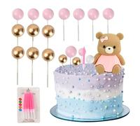 Luxvara Bear Cake Topper, Luxury Teddy Bear Cake Topper Set, Gender Reveal Cakes Toppers, Cupcake Decorations Teddy Bears Decoration with Gold Pink White Pearl Balls and Candles, 31 PCS