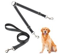Luxvara Double Dog Lead, Double Dog Lead Coupler, No-Tangle Dual Lead with Reflective Design, Professional Dogs Leads, Nylon Dual Pet Leads No Tangle for Medium or Small Dogs, Black