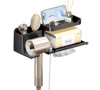 Luxvara Hairdryer Holder Wall Mounted,Hair Dryer Stand with Cable Holder and Storage,Hairdryer Holder Station Compatible with All Hair Dryer,For Dressing Bathroom Barber Shops,Black