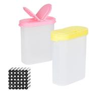 Luxvara Set of 2 Spice Jars, 250ml Plastic Spice Jars, Airtight Kitchen Storage Jar, Clear Square Seasoning Containers Bottles for Spices Herbs Powders Salt Pepper, 180 Labels (Red, Yellow)