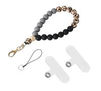 Luxvara Silicone Bead Wrist Strap, Beaded Phone Charm Strap Elastic Phone Bracelet, Yellow Leopard Mobile Phonees Lanyard with Transparent Gaskets, for Shopping Walking Sport