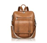 Luxvara Waterproof Lightweight Vegan Leather Backpack for Women, Travel Laptop Fashion Backpack Purse, Convertible Shoulder Bag Handbag Daypack for Work University College School Business (Brown)