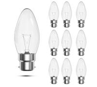 Luxvista Clear Candle Bulbs Bayonet 42W Dimmable Large Bayonet Candle Light Bulb, BC Candle Bulbs, C35 B22 Lamps, Classic 240v Tungsten Lightbulbs Bayonette LED Replacement, Warm White 2600K (10-Pack)