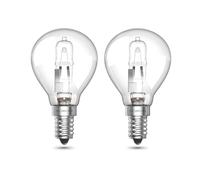 Luxvista E14 Golf Ball Light Bulb Dimmable, 28W G45 SES Small Edison Screw Mini Globe Light Bulb Warm White 2700K, E14 Classic Clear Round Eco Halogen Bulbs, 2-Pack