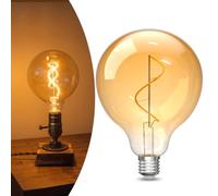 Luxvista E27 G125 LED Large Globe Light Bulb Screw, Dimmable Oversized Giant Clear Amber Glass Round Light Bulb, Edison Vintage Spiral Filament Decorative Bulb, 2000K Orange Warm, 200LM, 220-240V