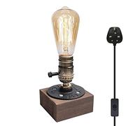 Luxvista E27 Vintage Wooden Table Lamp Base, Industrial Edison Desk Lamp Holder with UK Plug, Rustic Bedside Desk Lamps for Cafe Bar Bedroom Living Dining Room Decoration (Bulb Not Included)