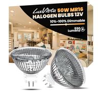 Luxvista MR16 Halogen Light Bulbs, 50W 12V GU5.3 Spotlight Bulb Dimmable, 2 Pin Base MR16 Halogen Spot Light Bulb Warm White 2800K for Landscape Recessed Track Light, 2-Pack