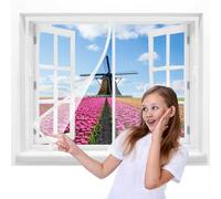 Luxvix Magnetic Fly Screen Window Curtain, 128x241cm Fly Curtains for Windows with Powerful Magnets and Full Frame Magic Tape, Fly Nets for Doors Without Drilling, Suitable for Patio Doors White