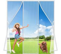 Luxvix Magnetic Fly Screens Double Door, 210x200 cm Heavy Duty Door Screen, Anti Mosquito Mesh Fly Curtain with Powerful Magnets Full Frame Magic Tape, Keep Bugs Out Lets Fresh Air in LF2C1 White
