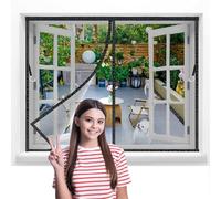 Luxvix Magnetic Window Screen, 120x101cmHeavy Duty Fly Window Screen Mesh with Powerful Magnets, Durable Mesh Curtains Keeps Bugs Out, Frame Hook & Loop, Kid and Pet Friendly Black