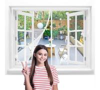 Luxvix Magnetic Window Screen, 92x77cmHeavy Duty Fly Window Screen Mesh with Powerful Magnets, Durable Mesh Curtains Keeps Bugs Out, Frame Hook & Loop, Kid and Pet Friendly White