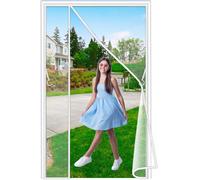 Luxvix Side Opening Fly Screens for Doors, 75x185 cm Reinforced Polyester Removable Fly Net for Door, Top-to-Bottom Seal Snaps Shut Automatically, Keep Fresh Air in&Bugs Out White