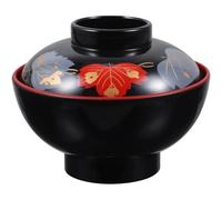 Luxylei 1 Sets Miso Soup Bowls with Lids Unbreakable Traditional Japanese Melamines Soup Bowl, Rice Bowls Ramen Bowl for Instant Noodle, Snack