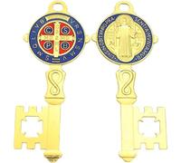 Luxylei 2 Pcs Saint Benedict Medals Key Blessing for Protection, Metal Medalla De Benito Key Wall Hanger Pendant for Home Door