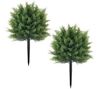Luxylei 2pcs Artificial Cedar Topiary Ball Trees, Uv Resistant Cypress Plants with Ground Spike, Large Fake Evergreen Shrubs Bushes for Porch Front Garden Home Decor