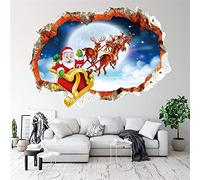 Luxylei 3d Christmas Wall Decals Santa Claus Reindeer Break Through the Wall Stickers for Xmas Party Merry Christmas Posters Supplies