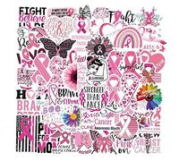 Luxylei Breast Cancer Awareness Stickers 50pcs Pink Ribbon Vinyl Stickers Aesthetic Waterproof Stickers for Water Bottle Laptop Guitar Car