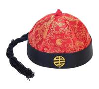Luxylei Chinese Oriental Hat with Ponytail Mandarin Headwear Performance Props Ancient Chinese Royal Emperor Hat Role Play Decorative Cosplay Hat