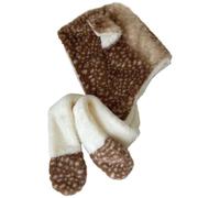 Luxylei Christmas Reindeer Hat Womens 2 in 1 Winter Fleece Lined Knitted Beanie Hooded Scarf Integrated Ear Protection Windproof Cap Scarf