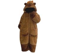 Luxylei Cute Warm Capybara Hooded Pajama, Unisex Onesie Pocket Animal Plush Halloween Cosplay Pajamas Party One-piece Sleepwear