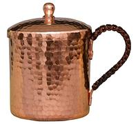 Luxylei Handcrafted Copper Cups Pure Copper Mugs Solid Moscow Mule Copper Mug with Lid Rose Gold Copper Rims for Drinking Water