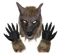 Luxylei Mask with Gloves Set Halloween Horror Mask Creepy Full Face Mask Head Cover Silicone Werewolf Claws Dress Up Cosplay Costume