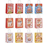 Luxylei Paper Party Bags 12pcs Cartoon Circus Theme Kraft Paper Gift Bags Multipack Packaging Bag for Candy Snack Storage Birthday Party Favors