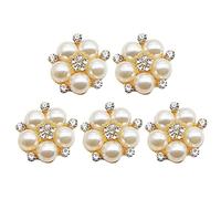 Luxylei Rhinestone Buttons Embellishments 5pcs Pearl Flower Flat Back Buttons for Jewelry Making Wedding Party Decoration Diy Craft