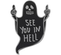 Luxylei See You in Hell Pin, Cute Hip Hop Ghost Brooch, Funny Middle Finger Ghost Badge Pin Halloween Horror Goth Pins Halloween Costume Accessories