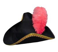 Luxylei Tricorn Pirate Hat with Feather Black Colonial Hat for Women Men Halloween Costume