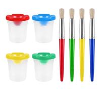 Luxylei with Lids, 4 Brushes and 4 Spillproof Cups with Lids Set, Non Spill Paint Water Pots for Kids Beginner Painters