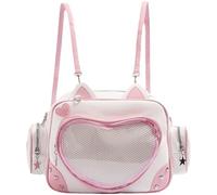 Luxylei Y2k Ita Bag Cat Backpack Pin Display Backpack Adjustable Strap Crossbody Bag, Transparent Pocket Preppy Style Schoolbag