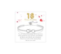 LUXYSODE 16th 18th 21th 30th 40th 50th Birthday Gifts for Women Girls Adjustable Infinity Tennis Bracelet with Card S925 Silver Jewellery Birthday Present for Mum Auntie Daughter Sister Bestie (18th)