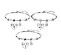 LUXYSODE 3 Pcs Sister Bracelets Set - Heart Charm Bracelets Gift For Sister and Friend