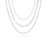 LUXYSODE 925 Sterling Silver Women’s Layered Necklace Set - 3Pcs silver jewellery set features stylish and delicate layered necklaces, making it a perfect fashion gift for women (Silver 3Pcs Style F)