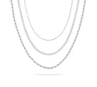 LUXYSODE 925 Sterling Silver Women’s Layered Necklace Set - 3Pcs silver jewellery set features stylish and delicate layered necklaces, making it a perfect fashion gift for women (Silver 3Pcs Style B)