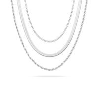 LUXYSODE 925 Sterling Silver Women’s Layered Necklace Set - 3Pcs silver jewellery set features stylish and delicate layered necklaces, making it a perfect fashion gift for women (Silver 3Pcs Style A)