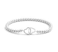 LUXYSODE Beaded Bracelets for Women Cute Dainty Stretch Charm Bracelet with Ball Beads Dainty Stackable Cross Heart Bow Wave Jewelry Gifts Trendy Handmade Jewelry Gift for Her (Heart Bracelet)