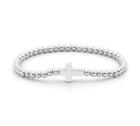 LUXYSODE Beaded Bracelets for Women Cute Dainty Stretch Charm Bracelet with Ball Beads Dainty Stackable Cross Heart Bow Wave Jewelry Gifts Trendy Handmade Jewelry Gift for Her (Cross Bracelet)