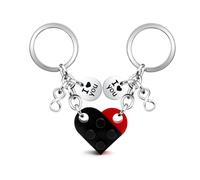LUXYSODE Couple Heart Keyring - Matching Brick Heart Keyrings for Girlfriend Boyfriend/Friendship Gift，Engagement, Anniversary, or Friendship Gifts (Red＋Black)