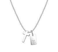 LUXYSODE Cross Initial Necklace - S925 Silver Name Necklace with Mini Square Letter Pendant Necklace Birthday Gifts for Women - Christian Baptism Religious Jewellery Gift (B)