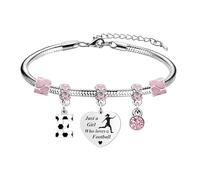 LUXYSODE Football Initial A-Z Bracelet Football Gift for Girls Just A Girl Who Loves Football Footballer Gifts Birthday Christmas Graduation Gifts (E)