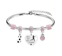 LUXYSODE Football Initial A-Z Bracelet Football Gift for Girls Just A Girl Who Loves Football Footballer Gifts Birthday Christmas Graduation Gifts (J)