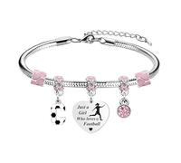 LUXYSODE Football Initial A-Z Bracelet Football Gift for Girls Just A Girl Who Loves Football Footballer Gifts Birthday Christmas Graduation Gifts (C)