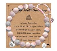 LUXYSODE Natural Stone Healing Birthday Bracelet, Adjustable Stretchy Pink Zebra Bracelet Meditation Relaxation Birthday Gift for Women Teen Girls with Encourage Quote Card (30th)