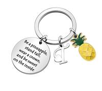 LUXYSODE - Pineapple Gifts Initial Charm Keyring - Be a Pineapple Keyring Gifts for Women Men (T)
