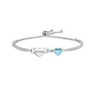 LUXYSODE Silver Bracelet for Women Heart Charm Dainty Adjustable Bracelet for Mummy Sister Friend Family Birthday Mother's Day Jewellery Gifts (Mummy)